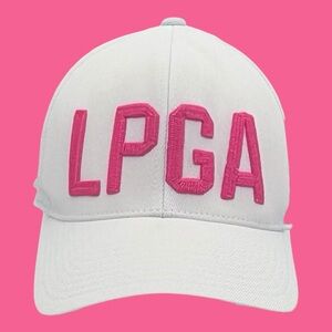 G Fore Women’s ‘LPGA’ Adjustable White Golf Hat Hot Pink Lettering + Logo *READ*